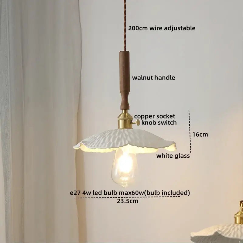 Ceramic walnut copper ribbed glass pendant light bedroom chandelier