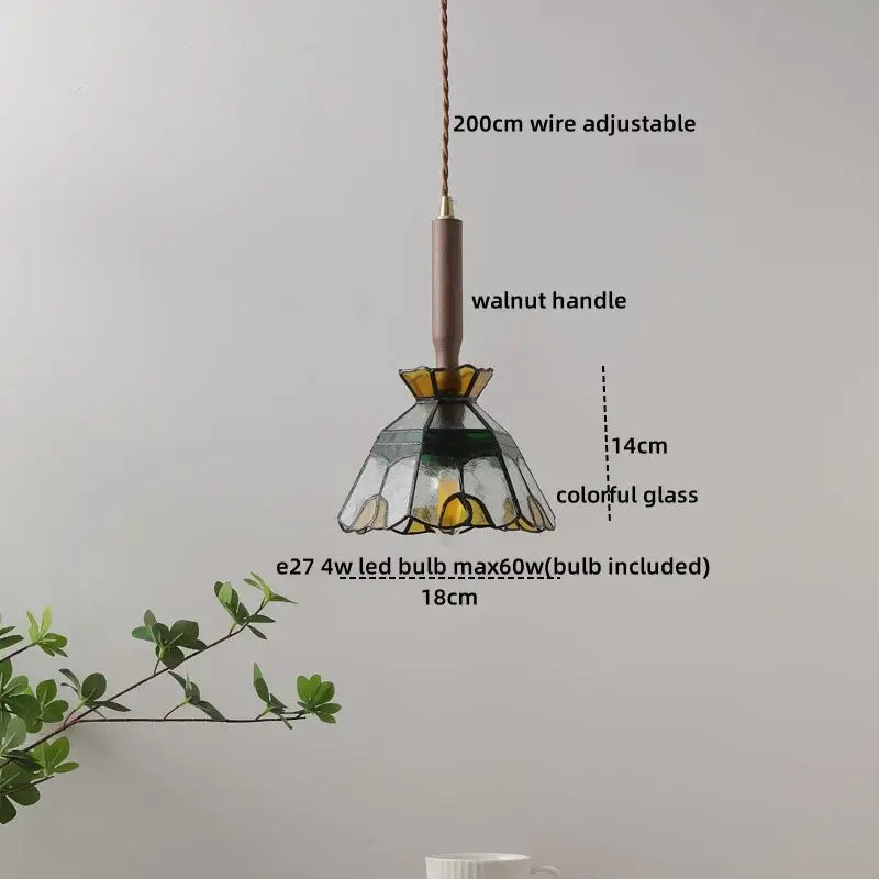 Ceramic walnut copper ribbed glass pendant light bedroom chandelier