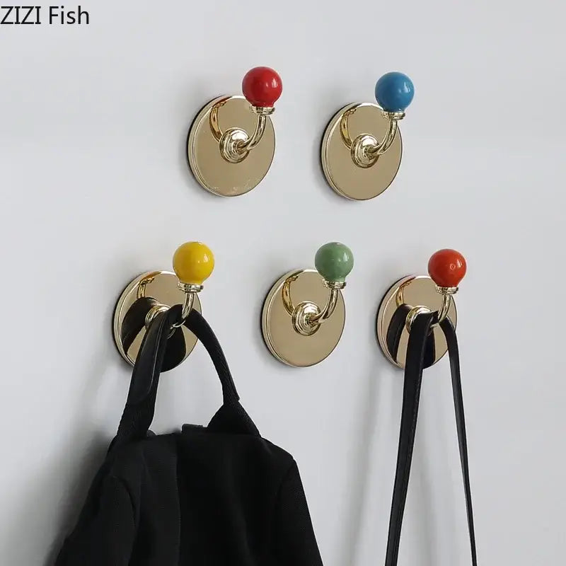 Ceramic yellow blue & red wall hooks storage organizer bedroom
