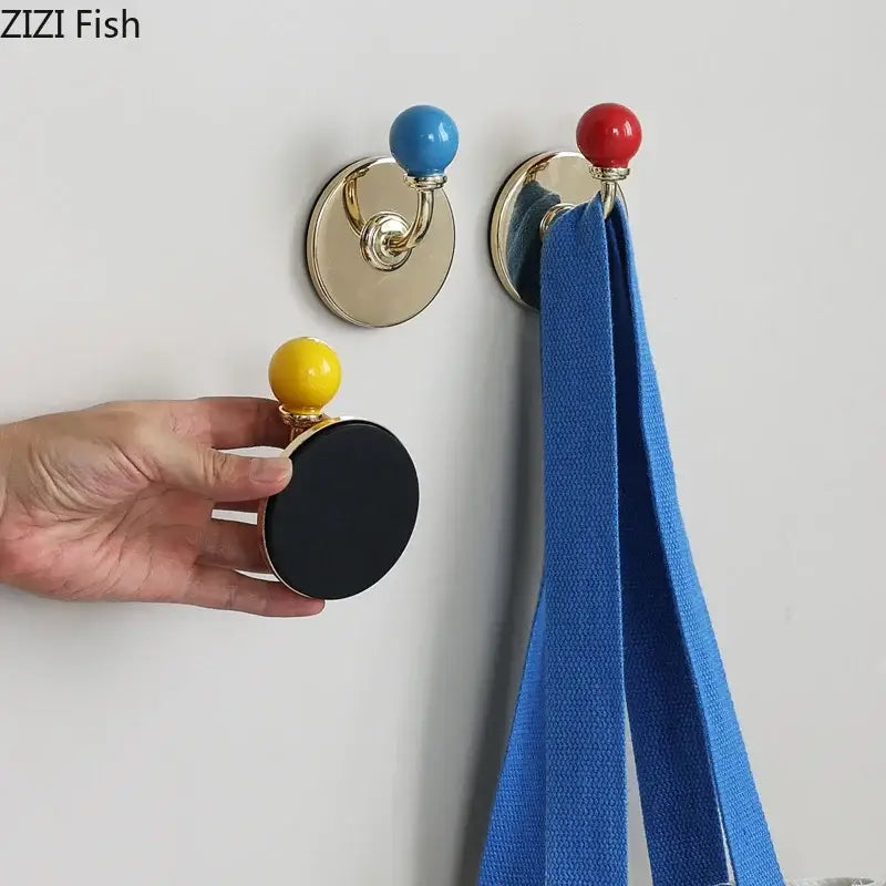 Ceramic yellow blue & red wall hooks storage organizer bedroom