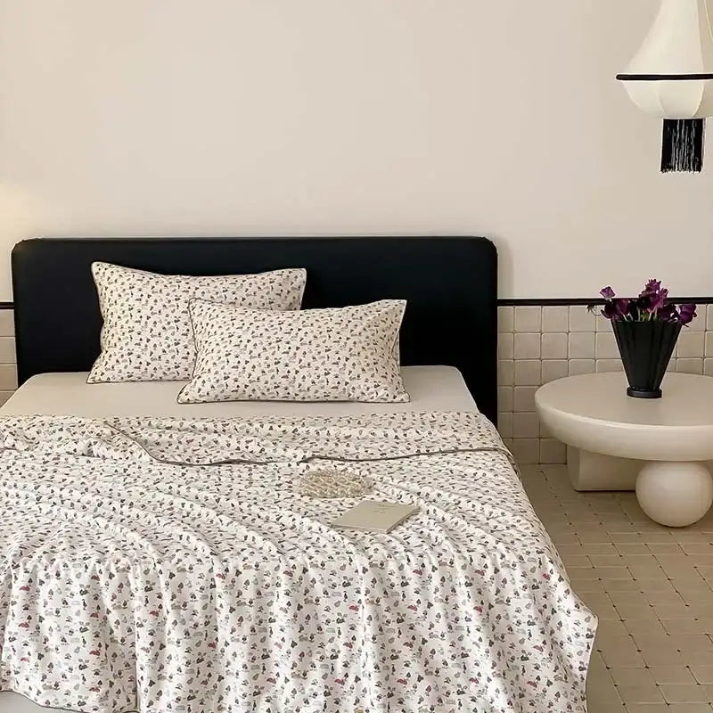 Cherry embroidery white & red cooling quilt bedroom blanket