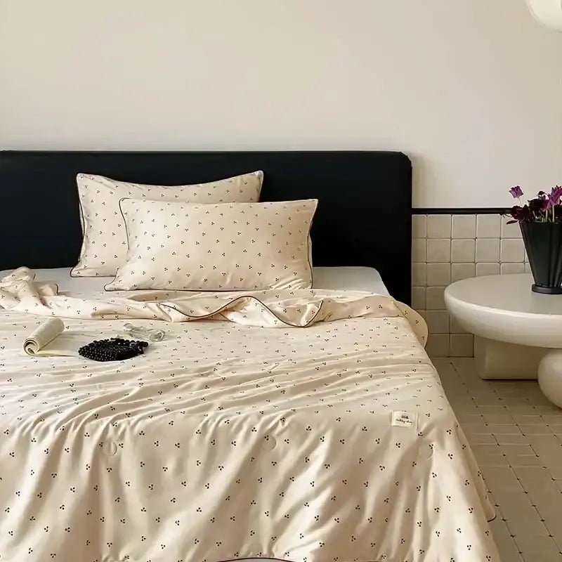 Cherry embroidery white & red cooling quilt bedroom blanket