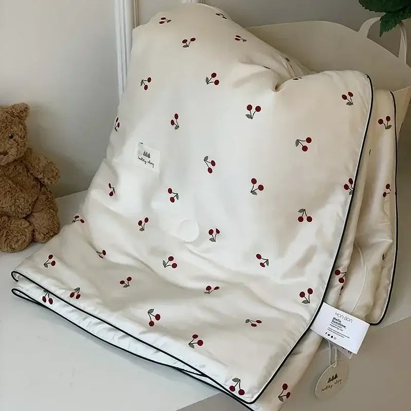 Cherry embroidery white & red cooling quilt bedroom blanket