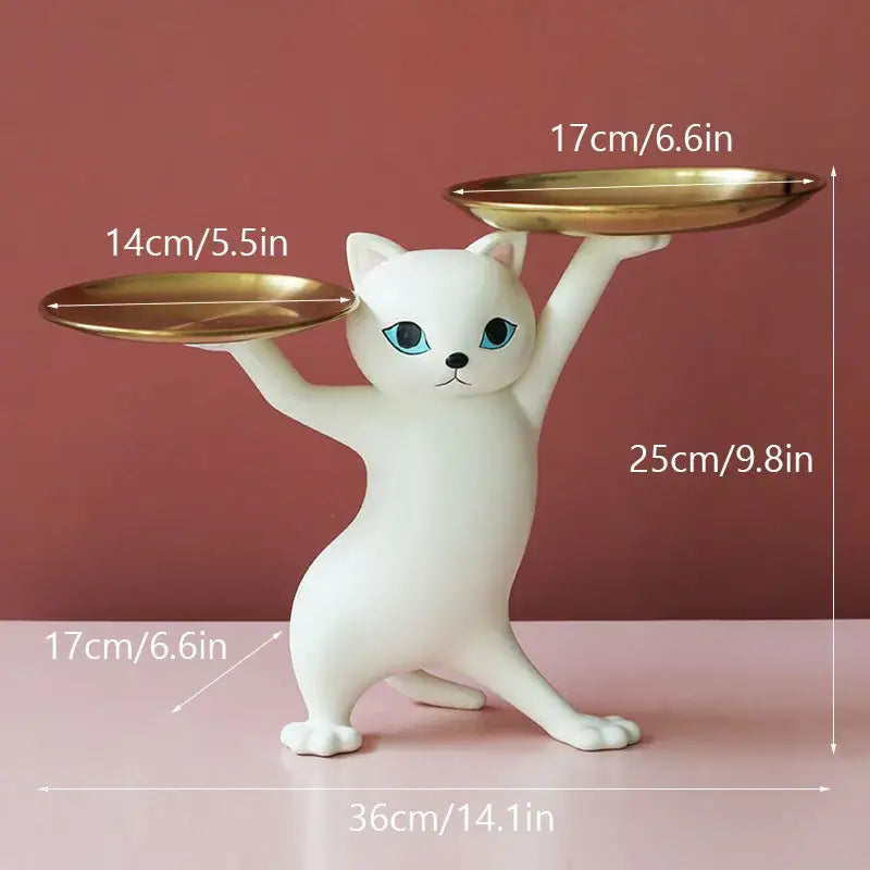 Chic cream and gold cat resin tray living room decor accessory
