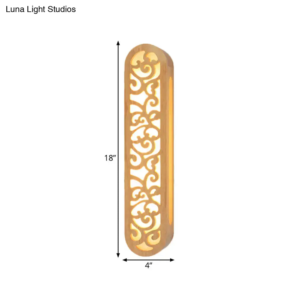 Chinese style beige carved wood wall light fixture bedroom sconce