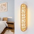 Chinese style beige carved wood wall light fixture bedroom sconce