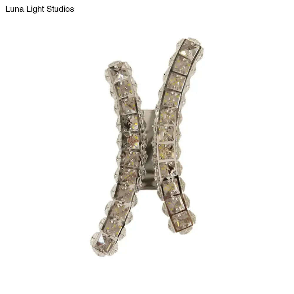 Chrome curvy crystal prism wall sconce for living room
