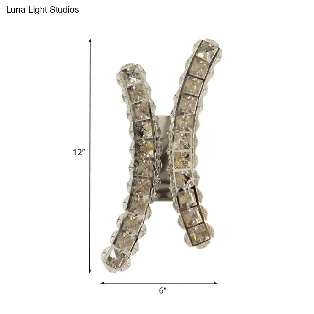 Chrome curvy crystal prism wall sconce for living room