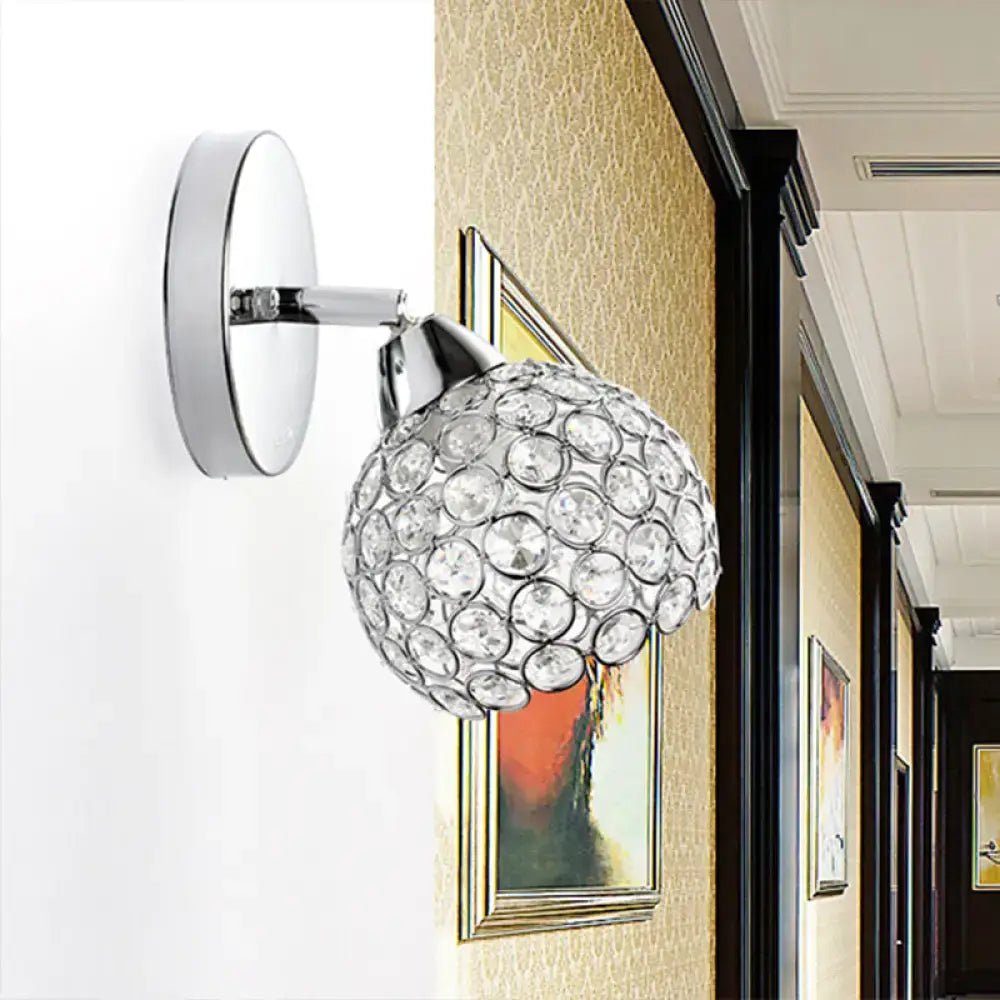Chrome dome crystal wall sconce – living room chrome light