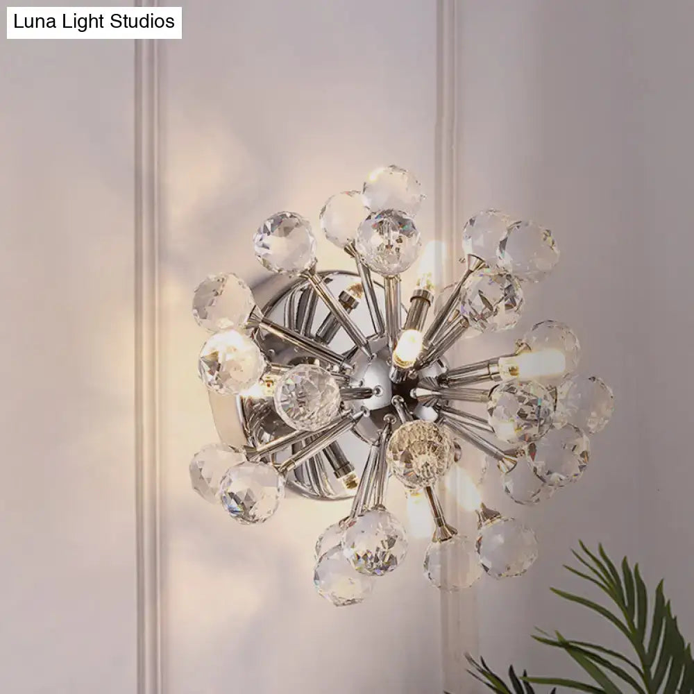 Chrome sputnik flushmount amber crystal ball ceiling light bedroom