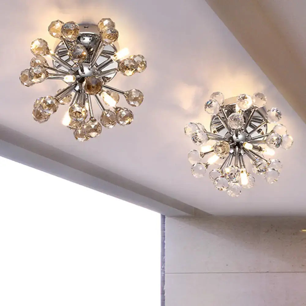 Chrome sputnik flushmount amber crystal ball ceiling light bedroom