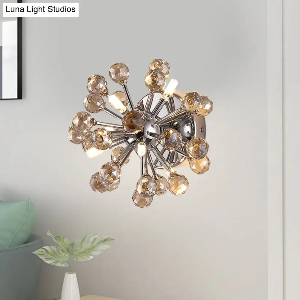 Chrome sputnik flushmount amber crystal ball ceiling light bedroom