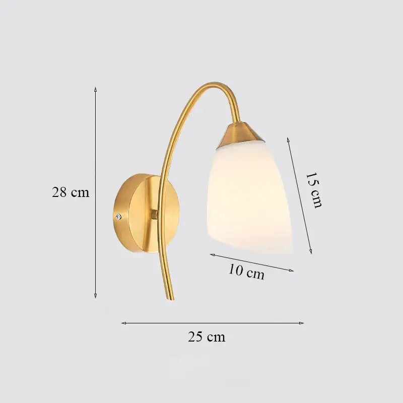 Classic brass glass wall sconce with frosted shade for bedroom