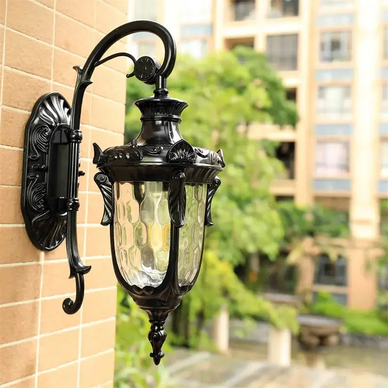 Classical bronze led outdoor wall lamp with textured glass panels