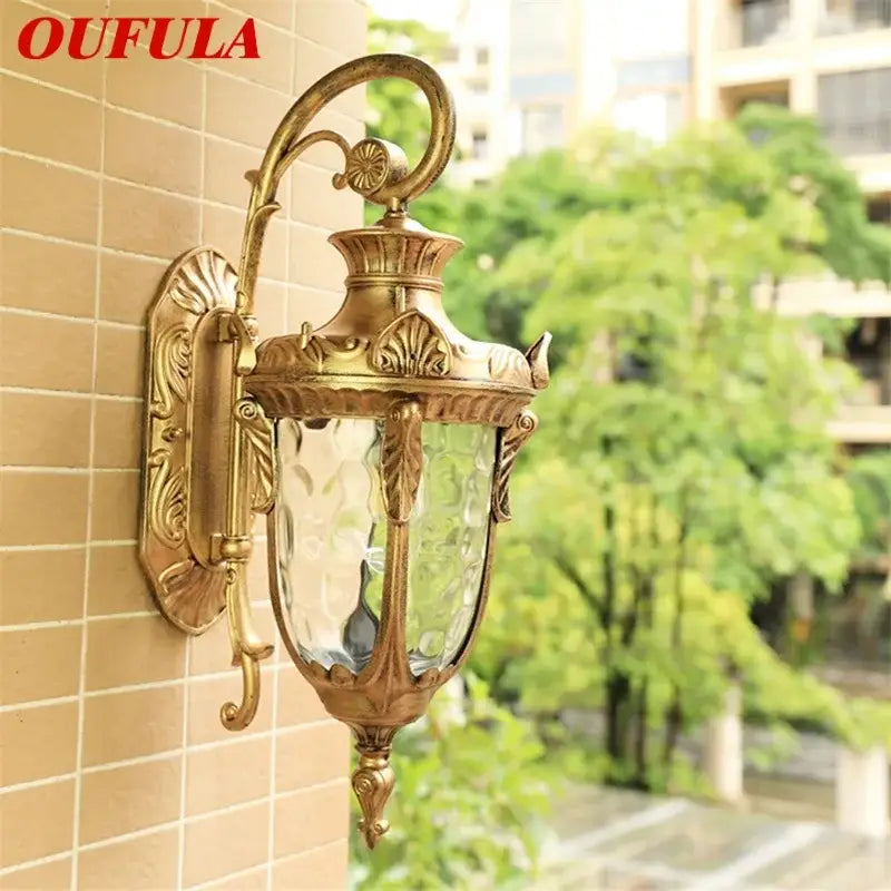 Classical bronze led outdoor wall lamp with textured glass panels