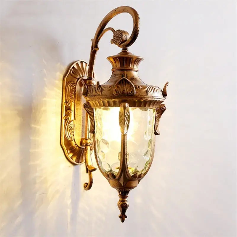 Classical bronze led outdoor wall lamp with textured glass panels
