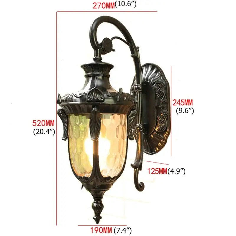 Classical bronze led outdoor wall lamp with textured glass panels