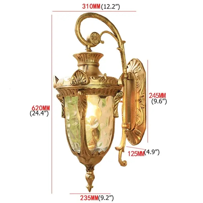 Classical bronze led outdoor wall lamp with textured glass panels