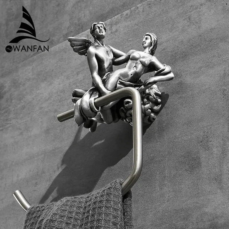 Classical bronze towel rack ornate winged figures shower room decor
