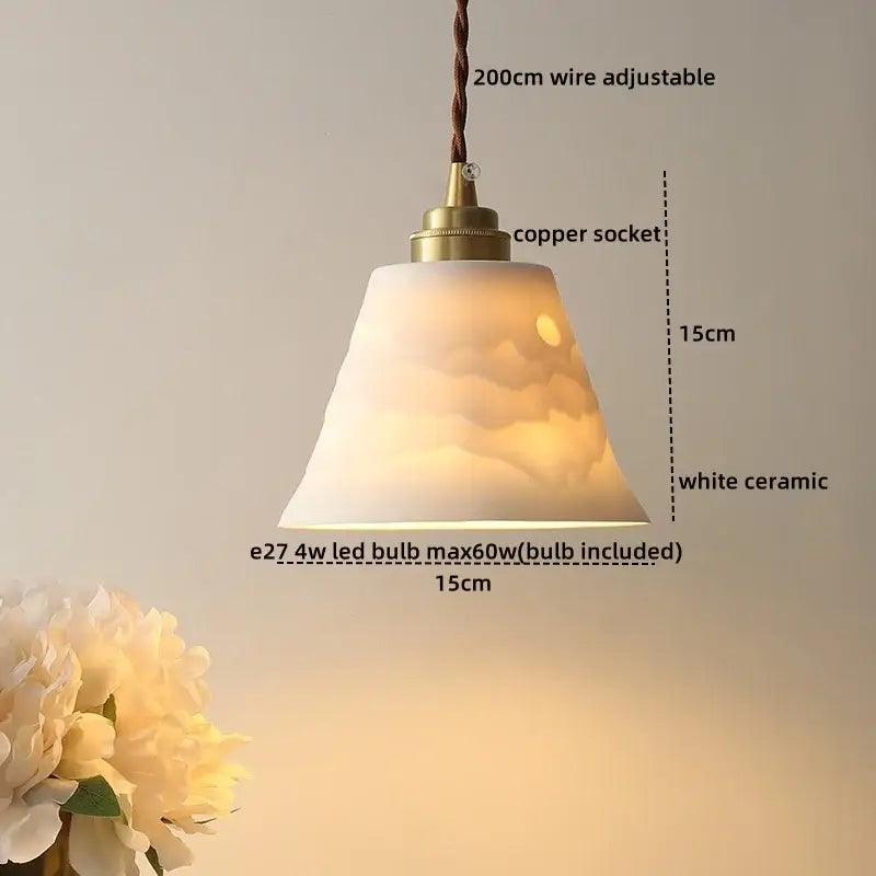 Cloud patterned brass ceramic led pendant light for dining room