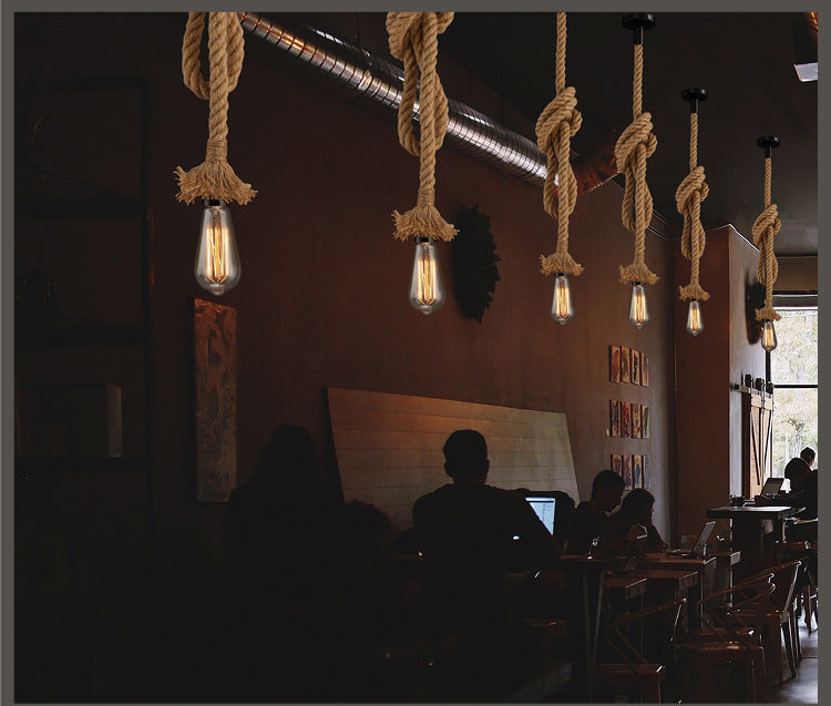 Lampe suspendue en corde de chanvre pour café-bar