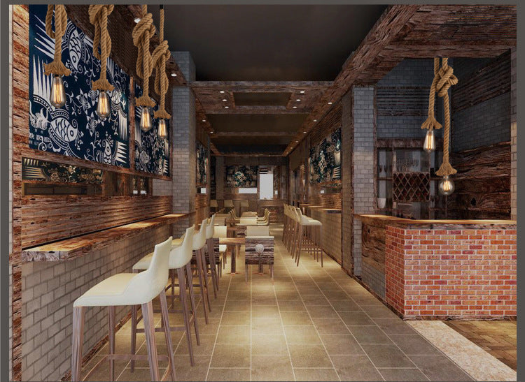 Lampe suspendue en corde de chanvre pour café-bar