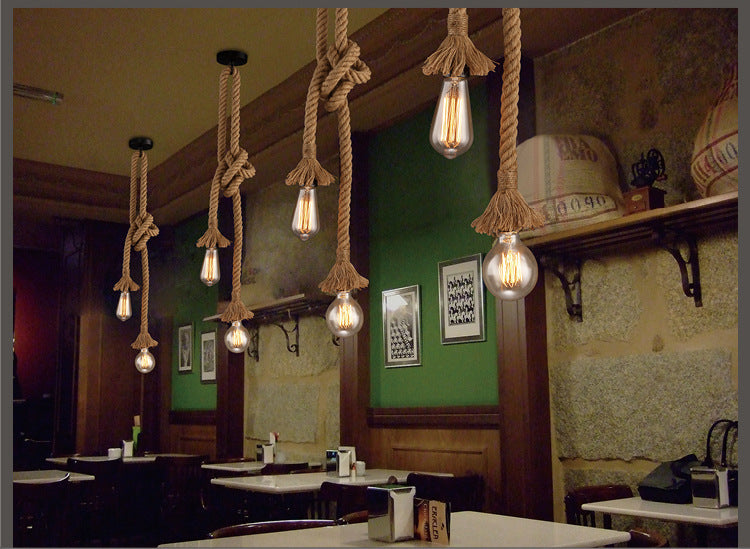 Lampe suspendue en corde de chanvre pour café-bar