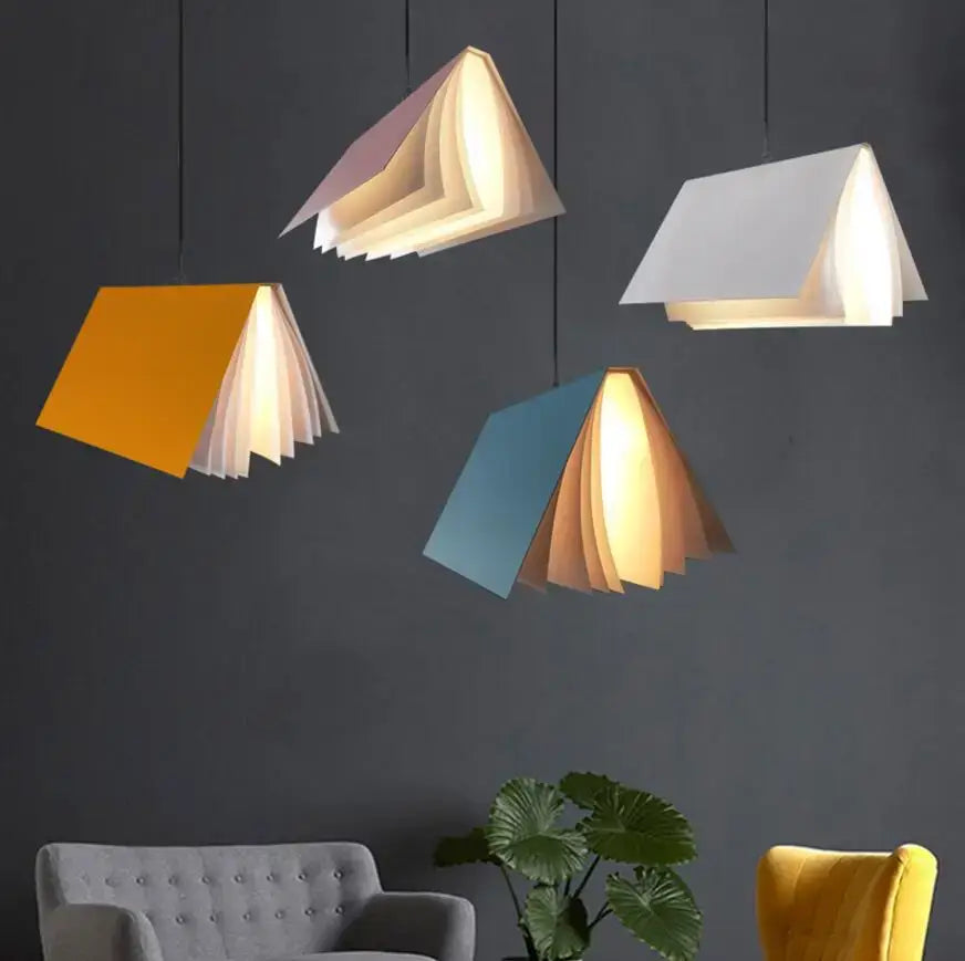 Colorful book pendant lamp – living room layered paper light