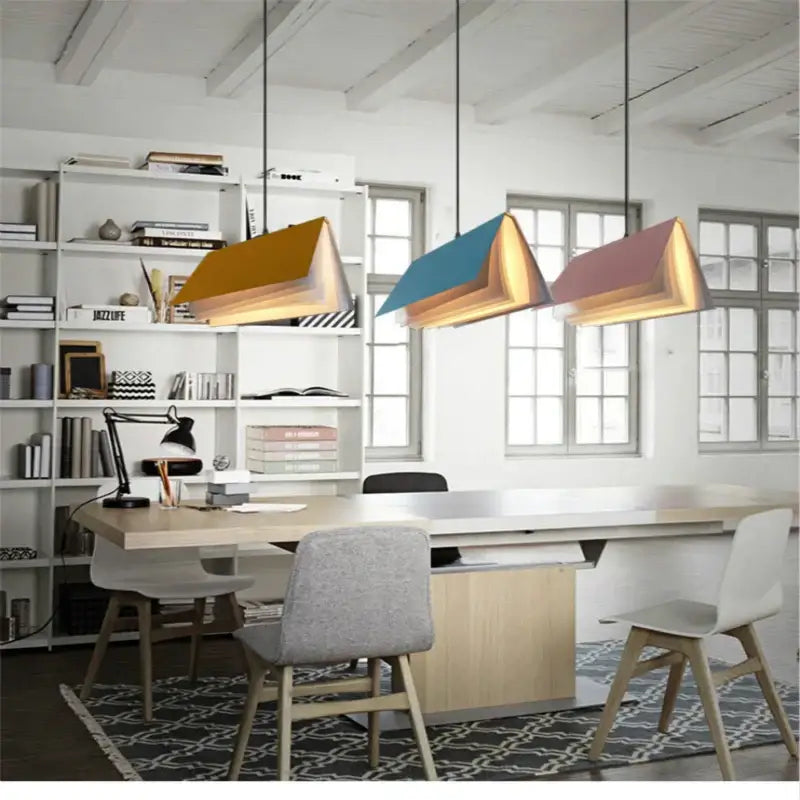 Colorful book pendant lamp – living room layered paper light