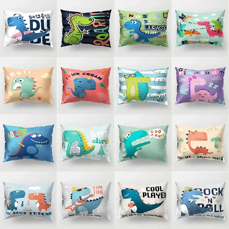 Colorful cartoon dinosaur pillowcase kids bedroom decor
