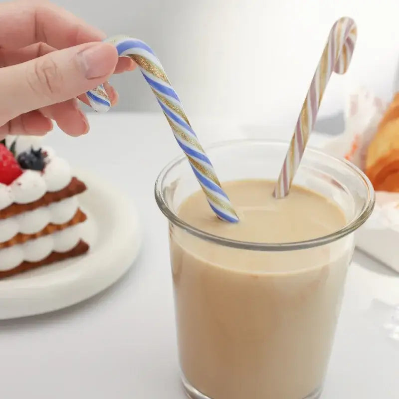 Colorful christmas long handle candy cane glass stirring stick kitchen