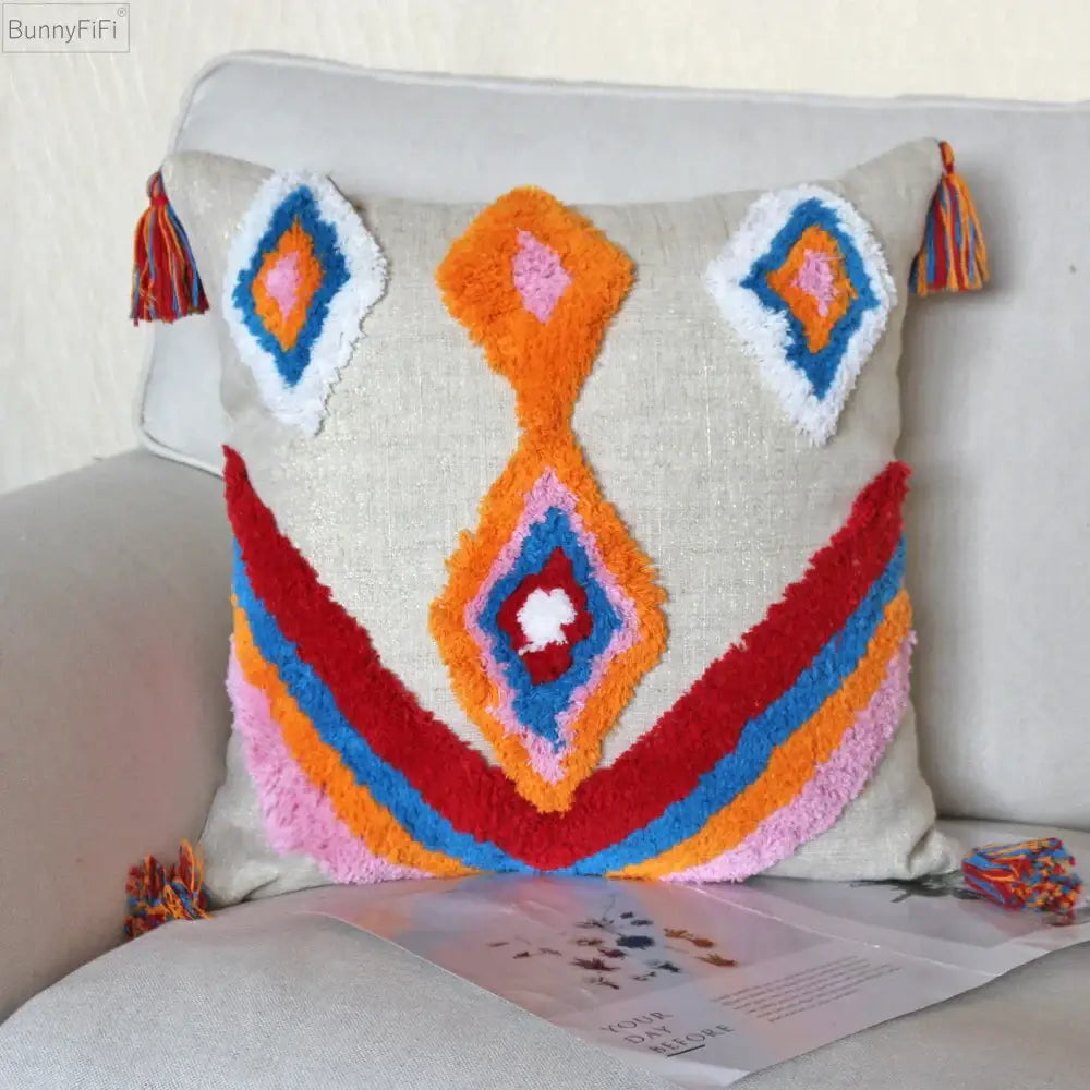 Colorful geometric boho tassel macrame pillow covers living room decor