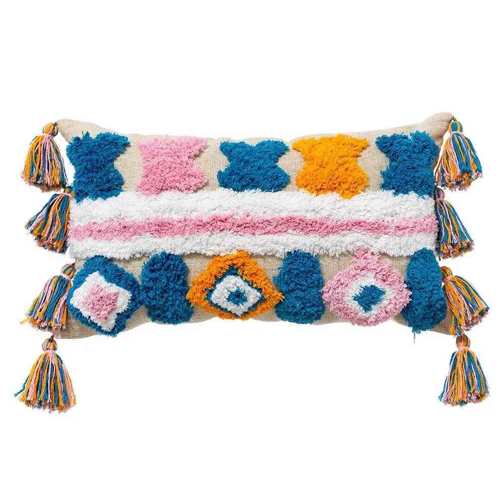 Colorful geometric boho tassel macrame pillow covers living room decor
