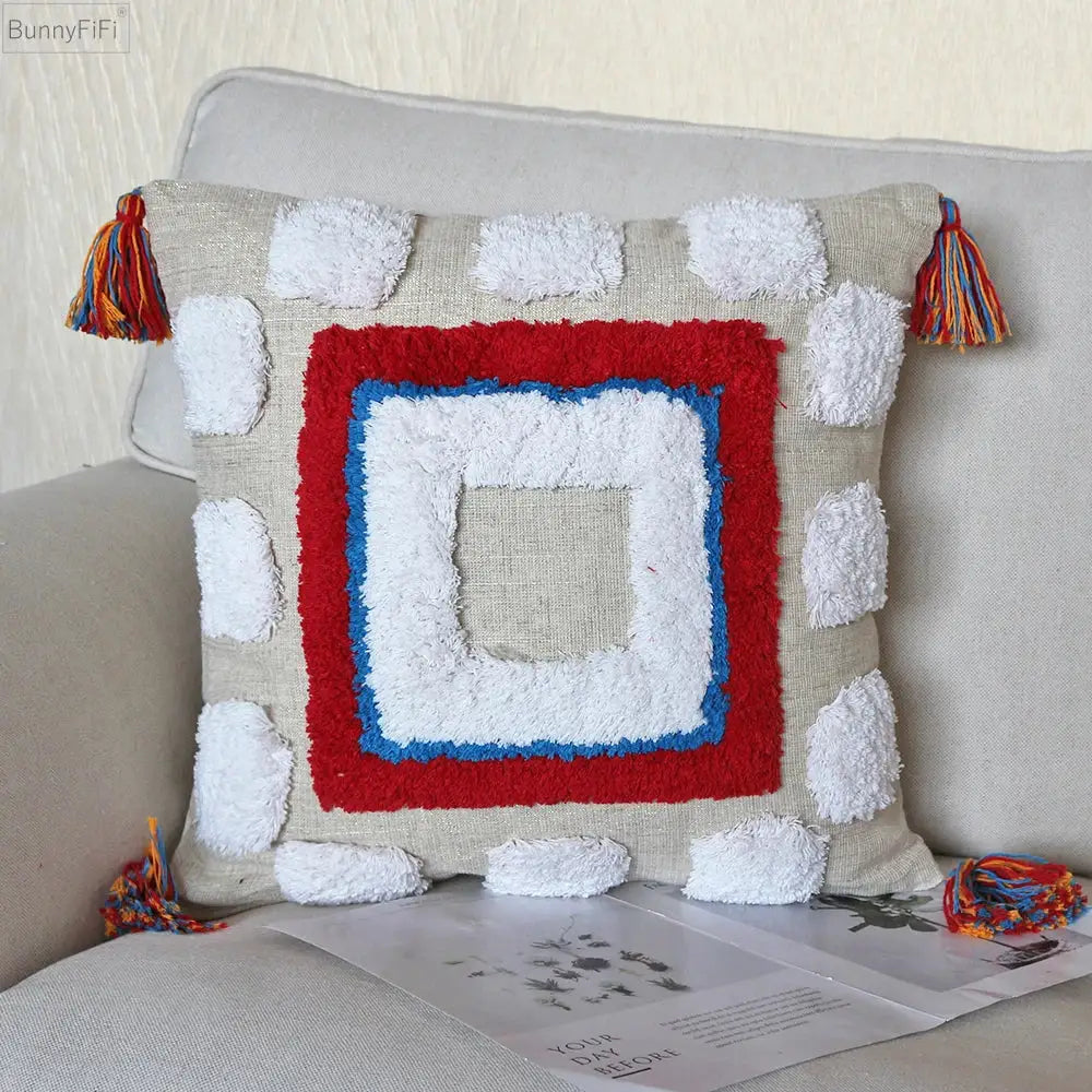 Colorful geometric boho tassel macrame pillow covers living room decor