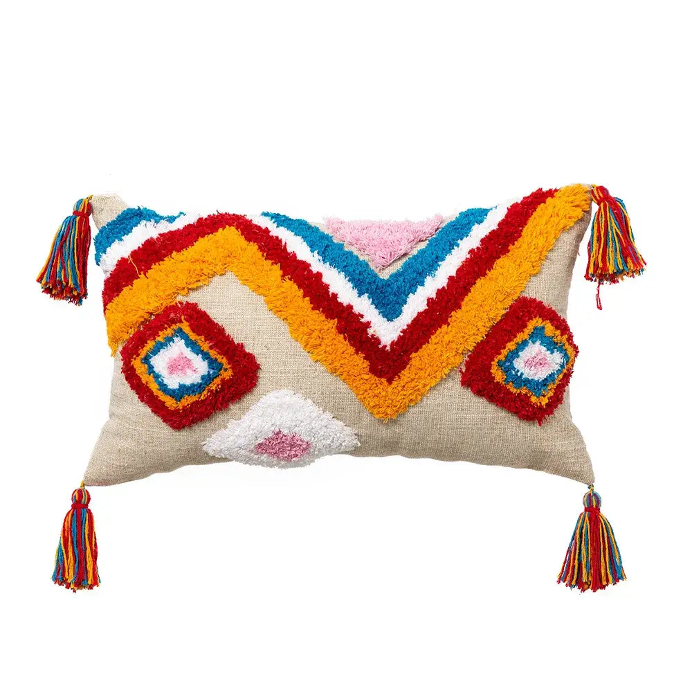 Colorful geometric boho tassel macrame pillow covers living room decor
