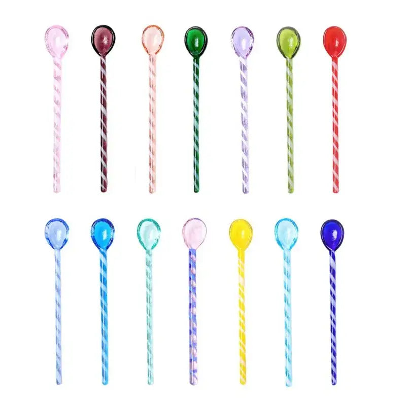 Colorful glass stirring spoon set for kitchen and dining room