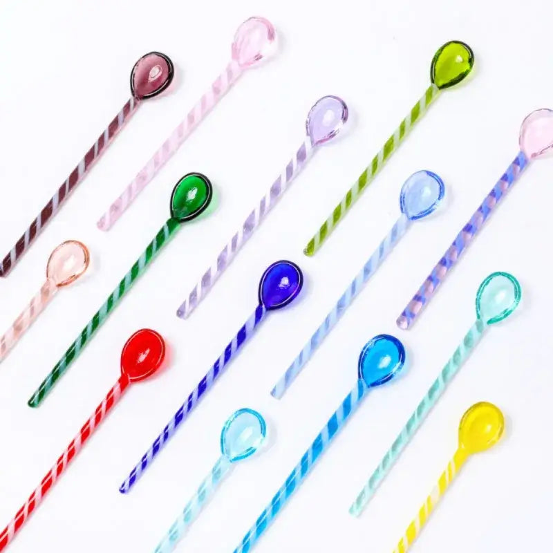 Colorful glass stirring spoon set for kitchen and dining room
