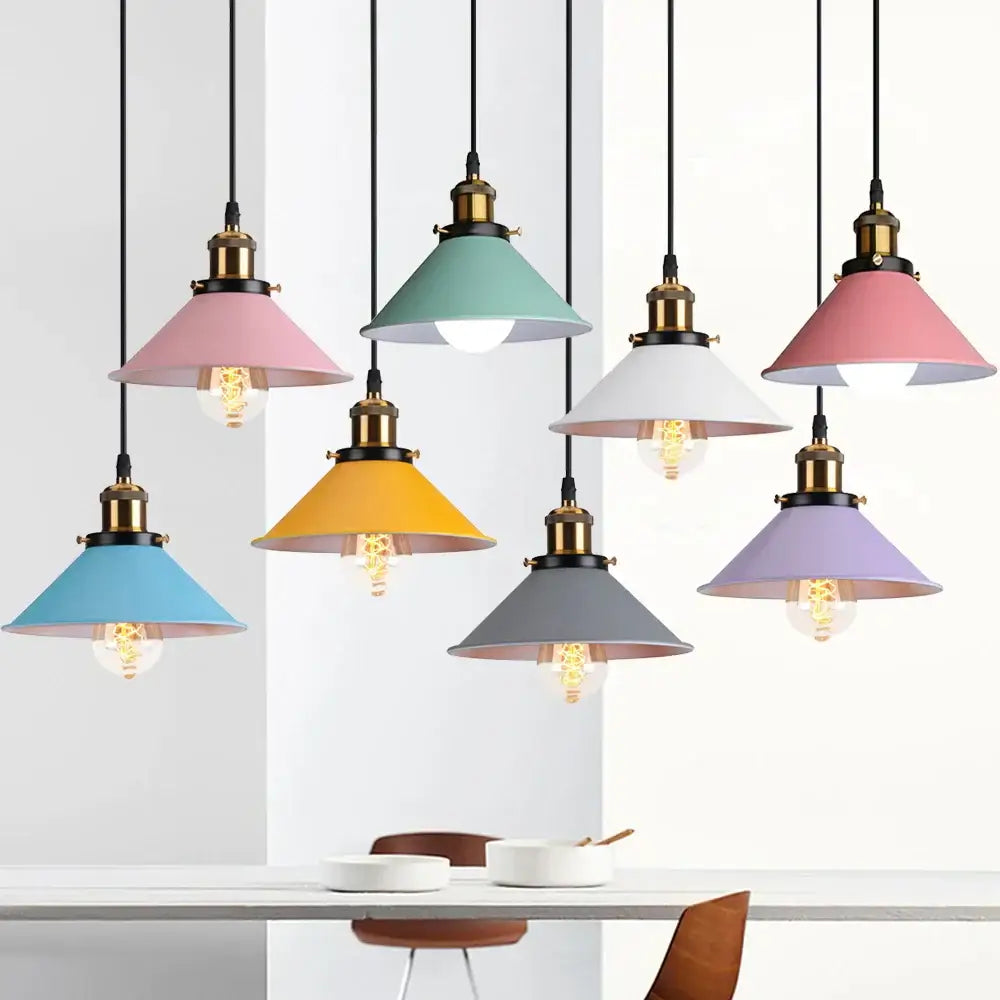 Colorful industrial loft pendant light kitchen cone lamp brass finish