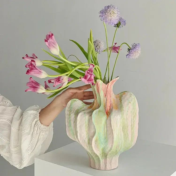 Colorful irregular ceramic petal vase living room decor handicraft