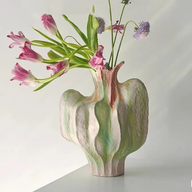 Colorful irregular ceramic petal vase living room decor handicraft