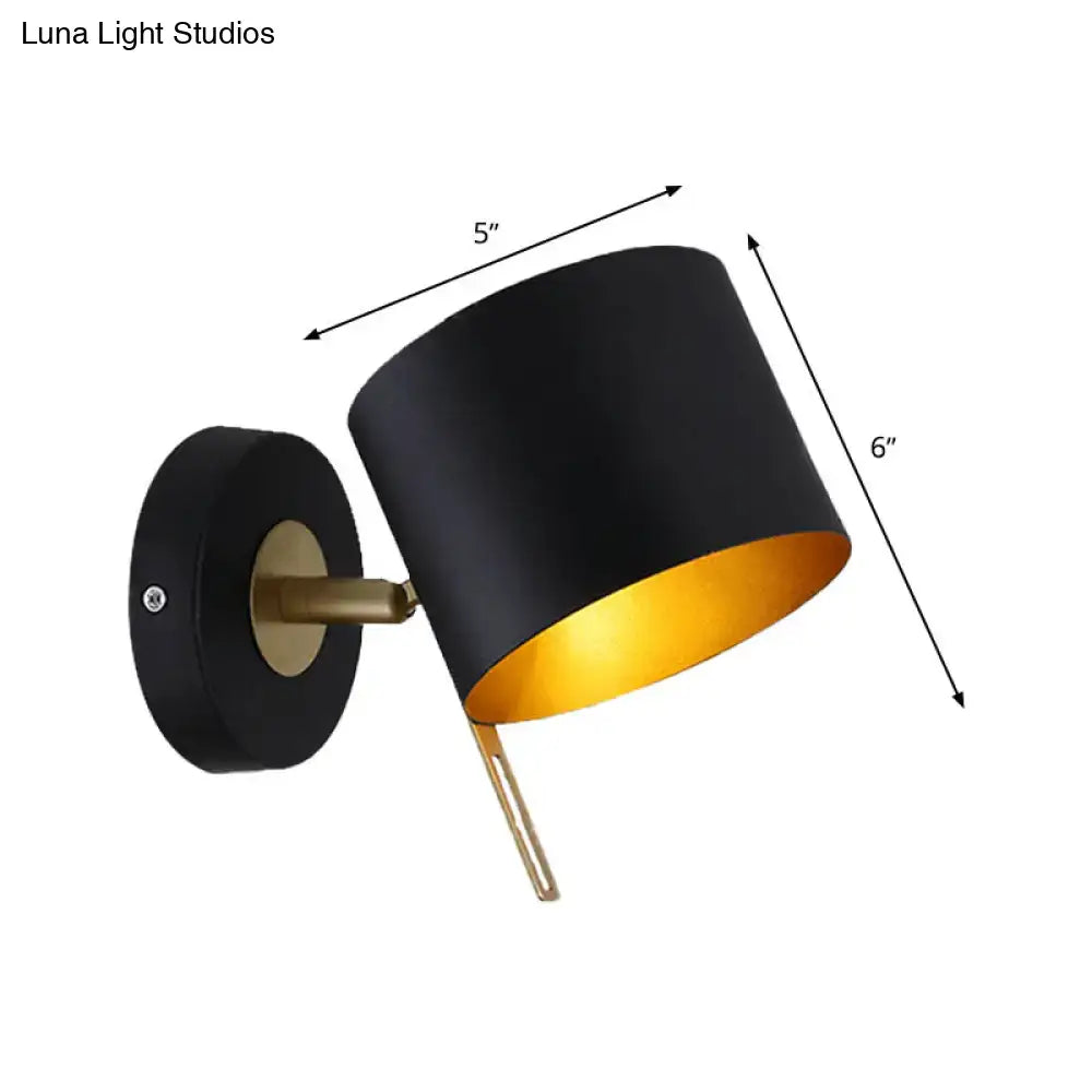 Contemporary black and gold metal drum wall sconce bedroom light