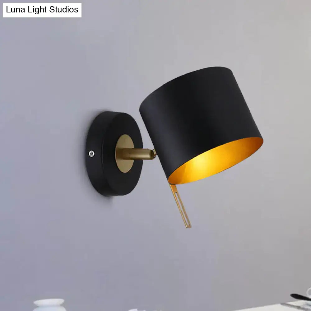 Contemporary black and gold metal drum wall sconce bedroom light