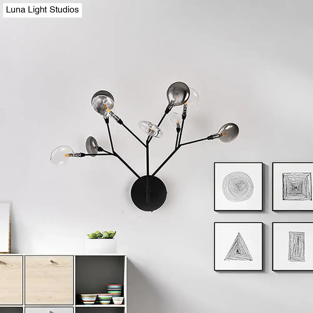 Contemporary black finish branching wall lamp living room 9 light