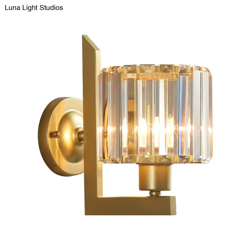 Contemporary black & gold crystal drum wall lamp bedroom lighting