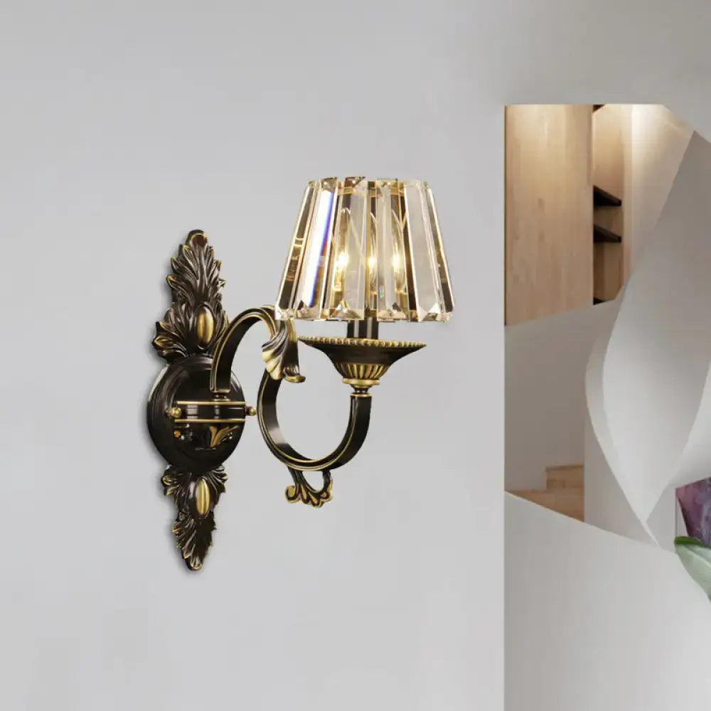 Contemporary black & gold crystal prism wall light bedroom sconce