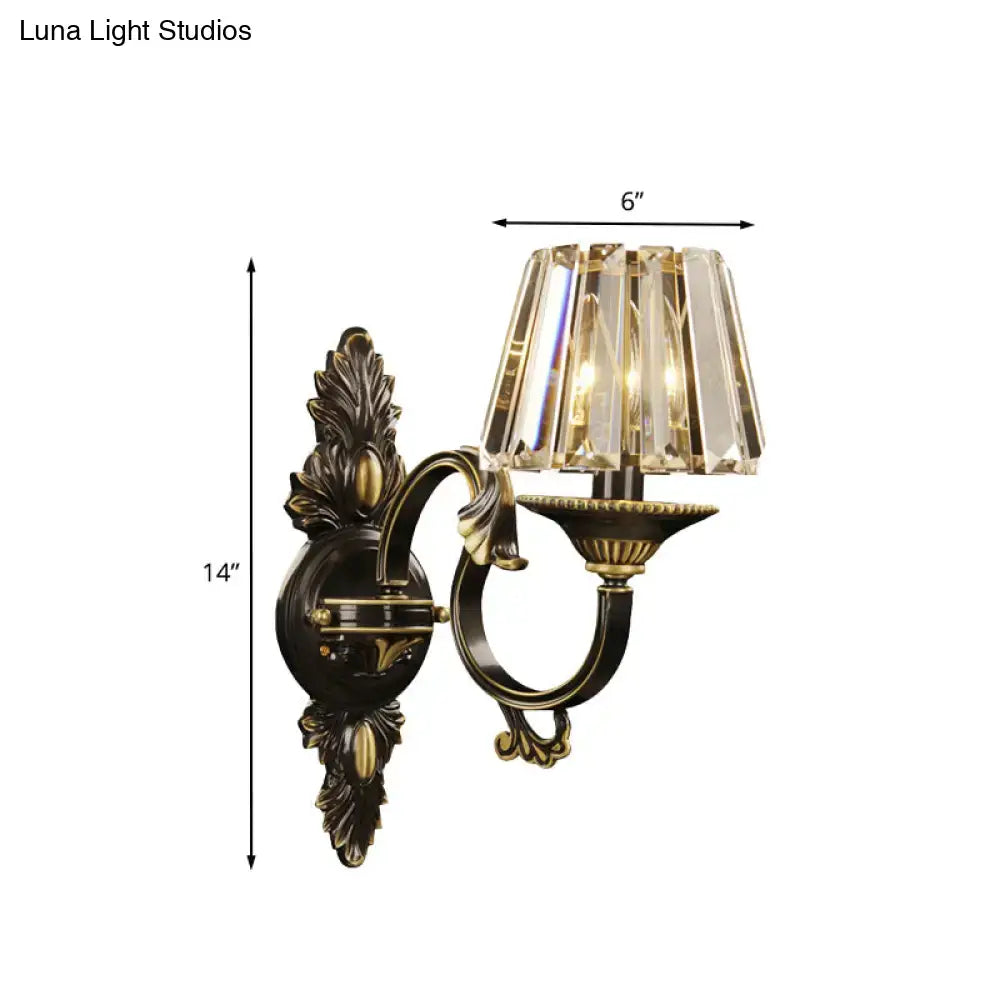 Contemporary black & gold crystal prism wall light bedroom sconce