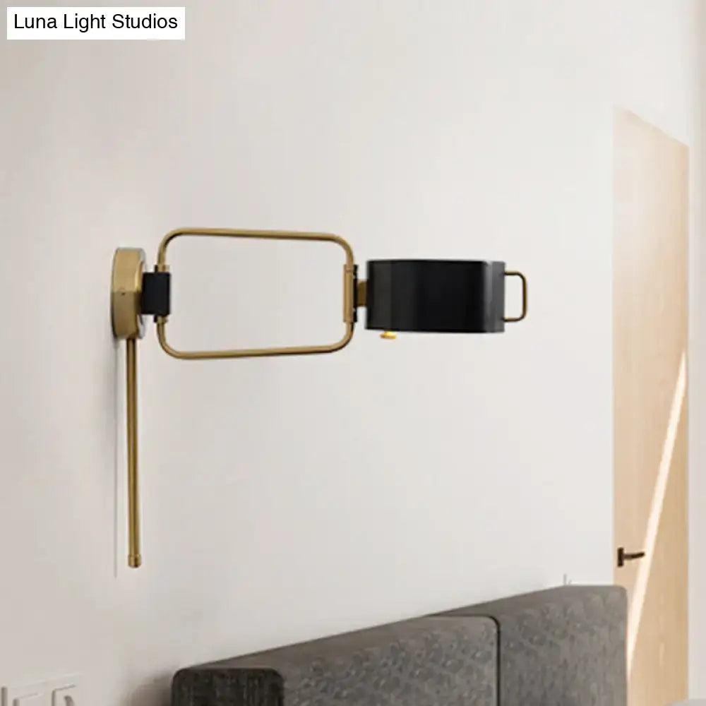 Contemporary black & gold drum wall sconce bedroom led light