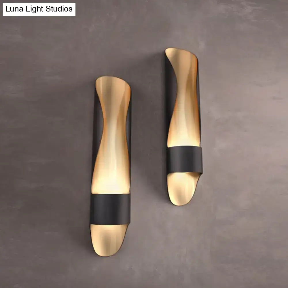 Contemporary black & gold twisted led wall sconce bedroom light