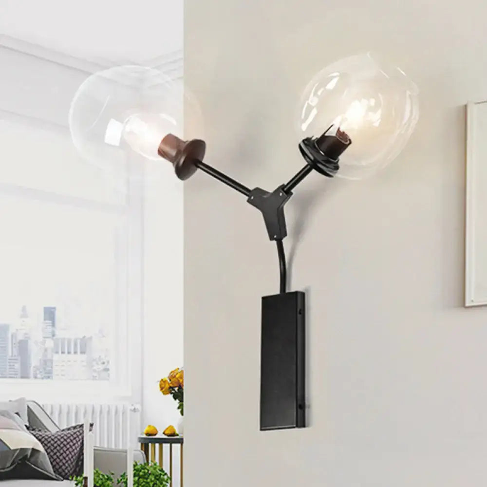 Contemporary black & gold wall sconce bedroom clear glass shade