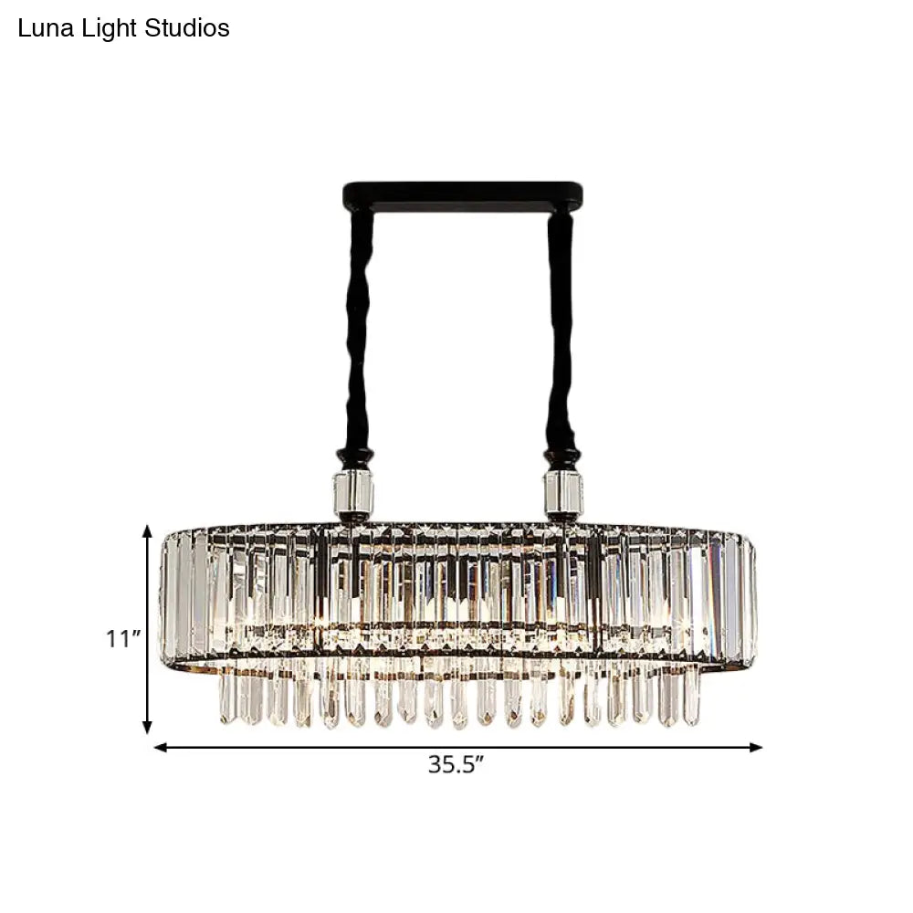 DecorBites™ Contemporary Black Hanging Dining Room Island Lamp with Crystal Prisms Shade - 4/6 Heads, 27.5"/35.5" Wide